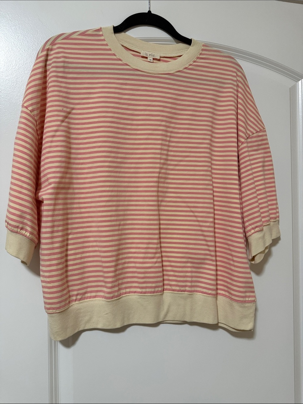 LA MIEL NWOT Pink & Cream Striped Short-Sleeve Sweatshirt
